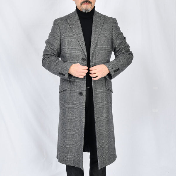 【ティモシーエベレスト】ウールカシミヤビーバーチェック柄チェスターコート（グレー）