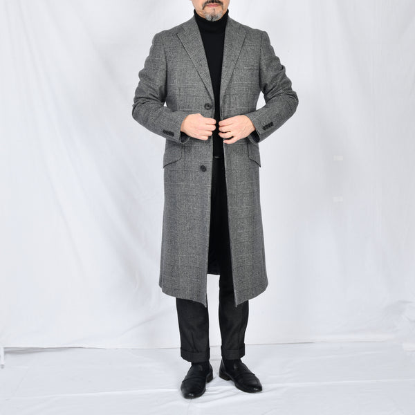 【ティモシーエベレスト】ウールカシミヤビーバーチェック柄チェスターコート（グレー）