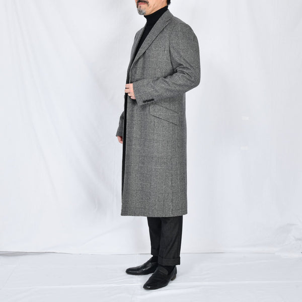 【ティモシーエベレスト】ウールカシミヤビーバーチェック柄チェスターコート（グレー）