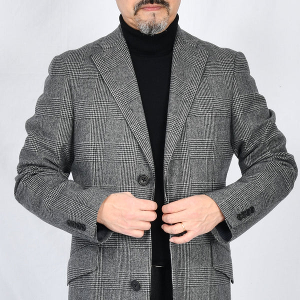 【ティモシーエベレスト】ウールカシミヤビーバーチェック柄チェスターコート（グレー）