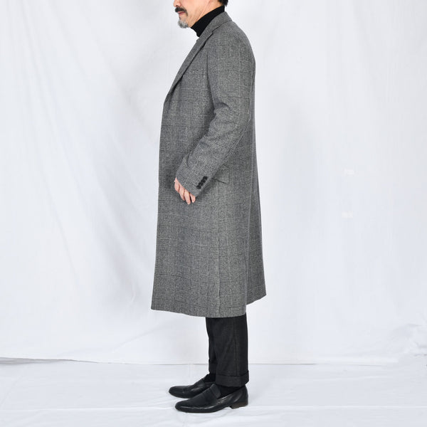【ティモシーエベレスト】ウールカシミヤビーバーチェック柄チェスターコート（グレー）