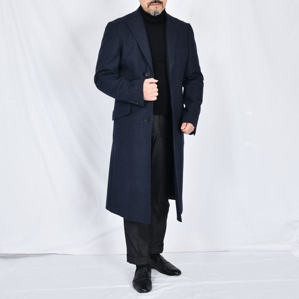 【ティモシーエベレスト】ウールカシミヤビーバーチェック柄チェスターコート（ネイビー）