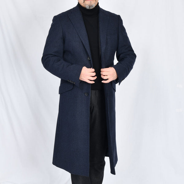 【ティモシーエベレスト】ウールカシミヤビーバーチェック柄チェスターコート（ネイビー）