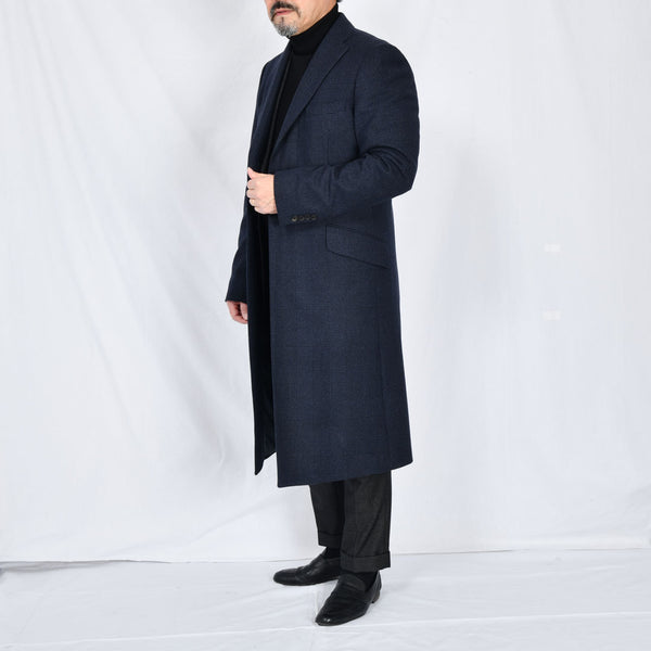 【ティモシーエベレスト】ウールカシミヤビーバーチェック柄チェスターコート（ネイビー）