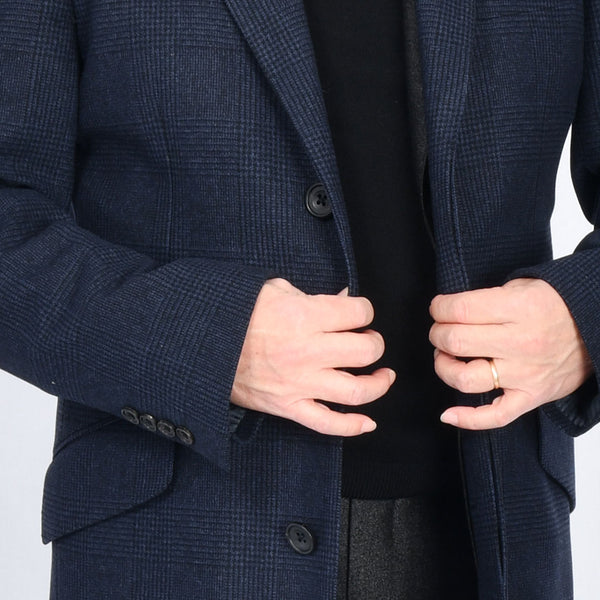 【ティモシーエベレスト】ウールカシミヤビーバーチェック柄チェスターコート（ネイビー）