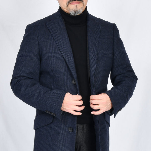 【ティモシーエベレスト】ウールカシミヤビーバーチェック柄チェスターコート（ネイビー）