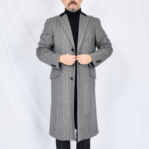 【ティモシーエベレスト】ウールカシミヤビーバーへリンボーン柄チェスターコート（グレー）