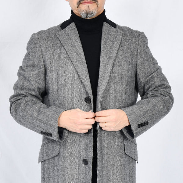 【ティモシーエベレスト】ウールカシミヤビーバーへリンボーン柄チェスターコート（グレー）