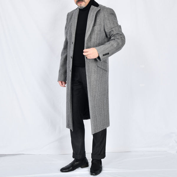 【ティモシーエベレスト】ウールカシミヤビーバーへリンボーン柄チェスターコート（グレー）