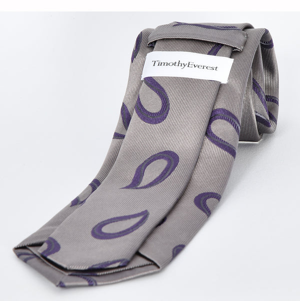 【ティモシー エベレスト】ペイズリージャカード ネクタイ（シルバーグレー）