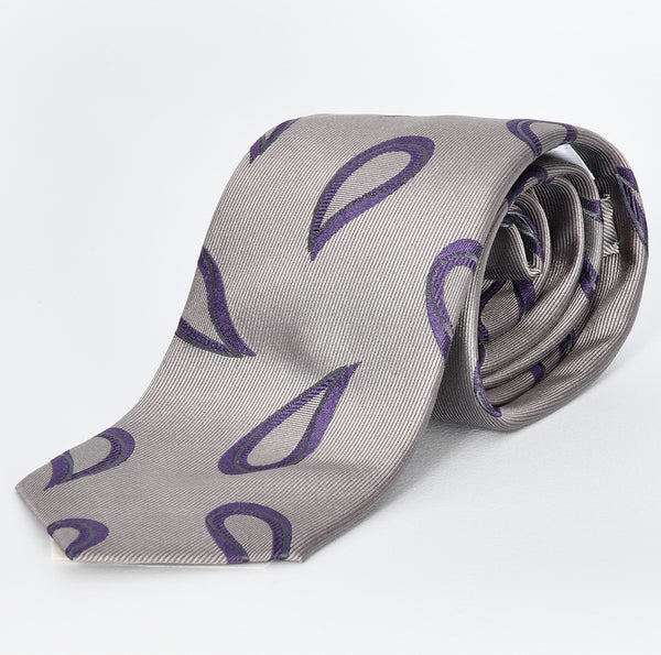 【ティモシー エベレスト】ペイズリージャカード ネクタイ（シルバーグレー）