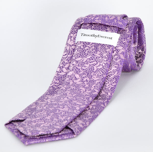 【ティモシー エベレスト】フローラルジャカードネクタイ（ピンクパープル）