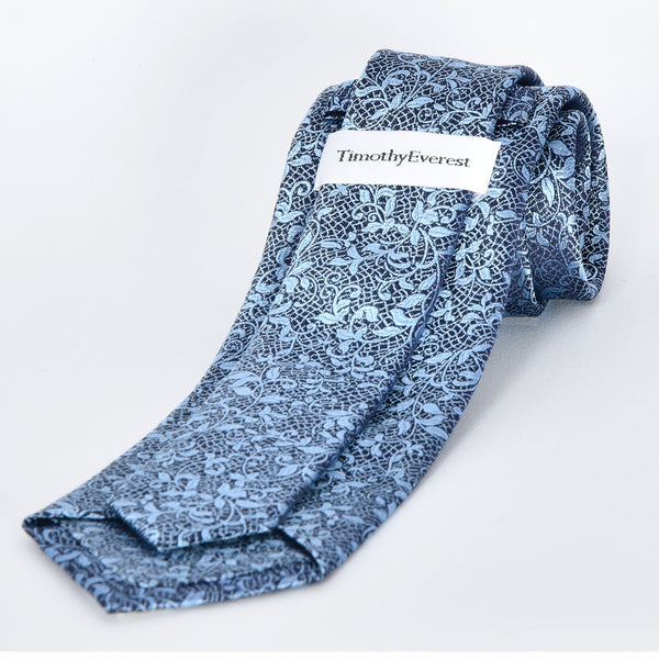 【ティモシー エベレスト】フローラルジャカードネクタイ（ブルー）