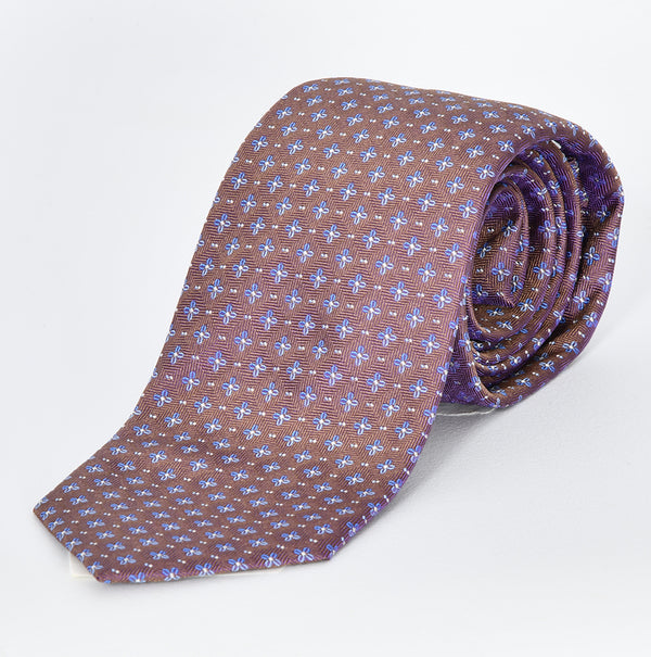 【ティモシー エベレスト】小紋柄ジャカード ネクタイ（ブラウン）