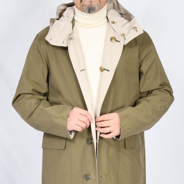 【ティモシーエベレスト】リバーシブルフード付きステンカラーコート（カーキ）