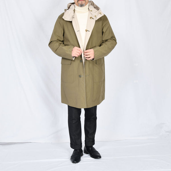 【ティモシーエベレスト】リバーシブルフード付きステンカラーコート（カーキ）
