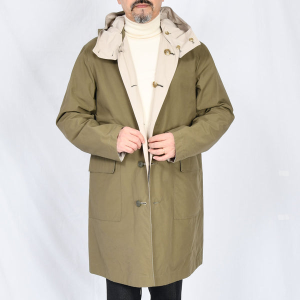 【ティモシーエベレスト】リバーシブルフード付きステンカラーコート（カーキ）