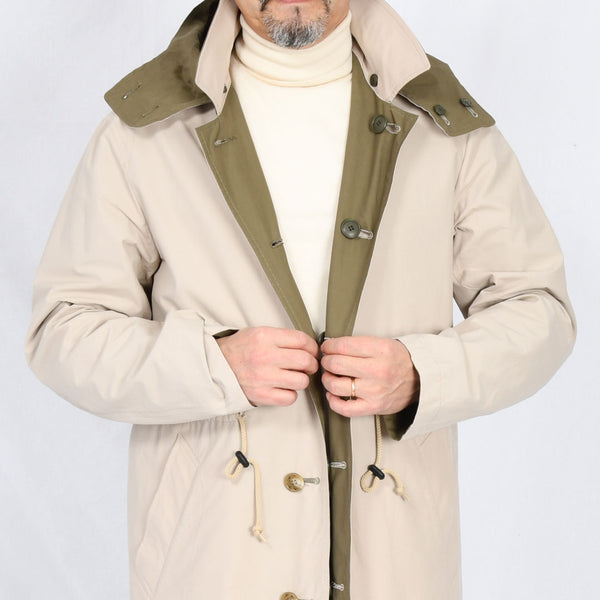 【ティモシーエベレスト】リバーシブルフード付きステンカラーコート（カーキ）