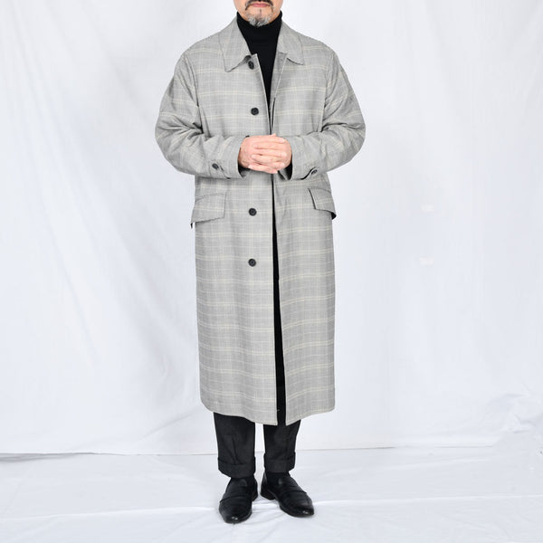 【ティモシーエベレスト】グレンチェックステンカラーロングコート（ベージュ）