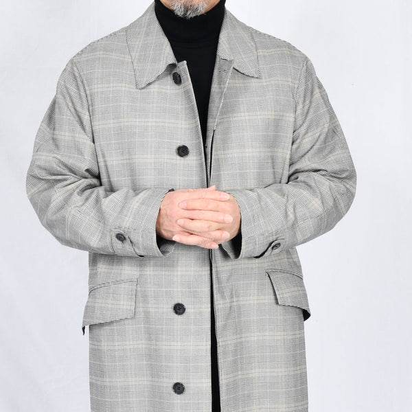 【ティモシーエベレスト】グレンチェックステンカラーロングコート（ベージュ）