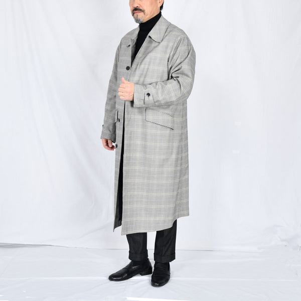 【ティモシーエベレスト】グレンチェックステンカラーロングコート（ベージュ）