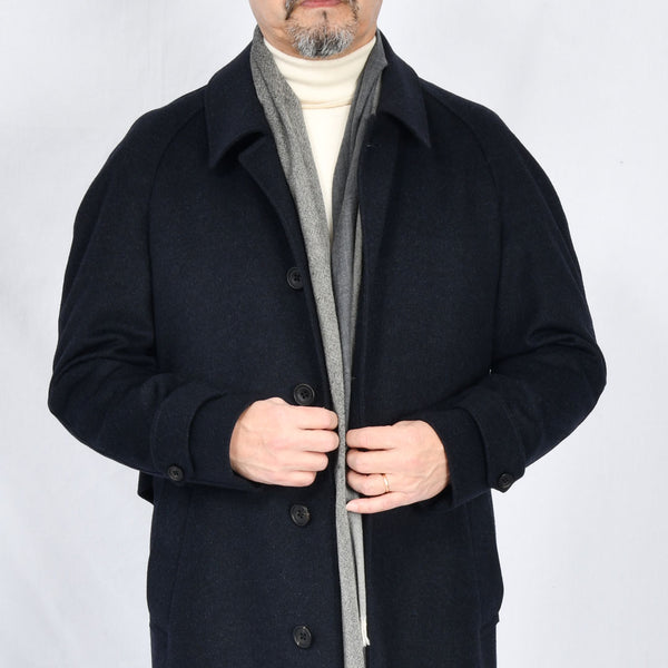 【アンブロジアーノ】ウールカシミヤベルテッドステンカラーコート（ネイビー）