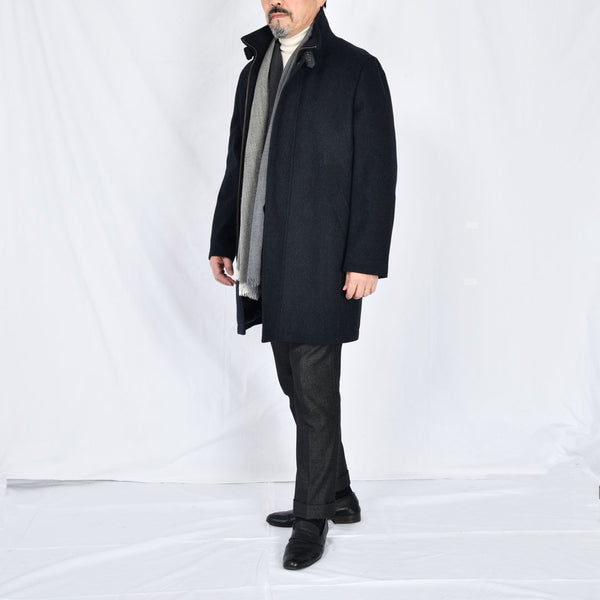 【アンブロジアーノ】アンゴラ混ウールスタンドカラーコート（ネイビー）