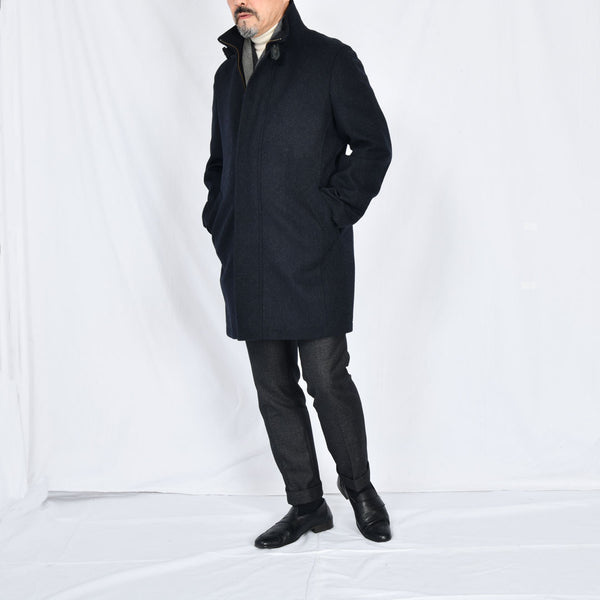 【アンブロジアーノ】アンゴラ混ウールスタンドカラーコート（ネイビー）