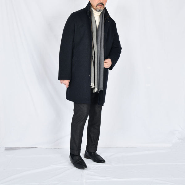 【アンブロジアーノ】アンゴラ混ウールスタンドカラーコート（ネイビー）