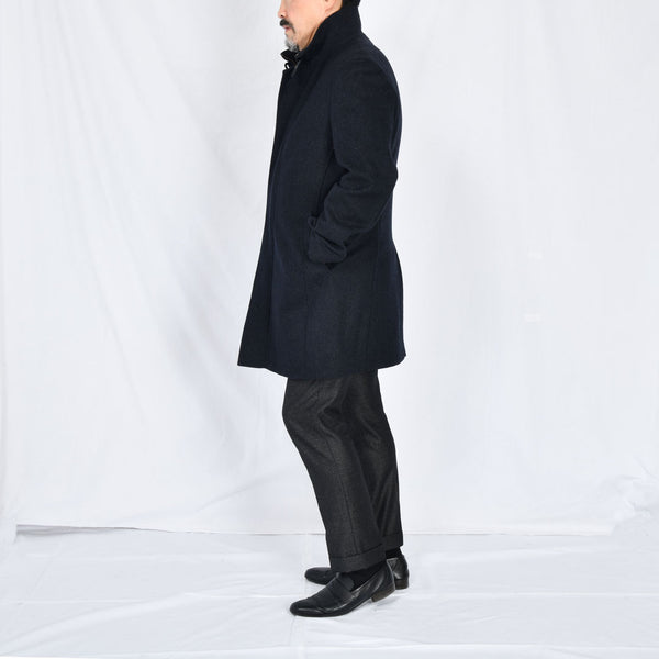 【アンブロジアーノ】アンゴラ混ウールスタンドカラーコート（ネイビー）