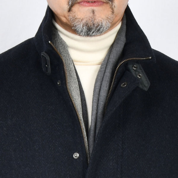 【アンブロジアーノ】アンゴラ混ウールスタンドカラーコート（ネイビー）