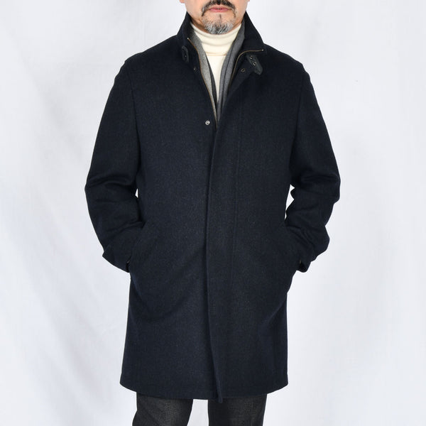 【アンブロジアーノ】アンゴラ混ウールスタンドカラーコート（ネイビー）