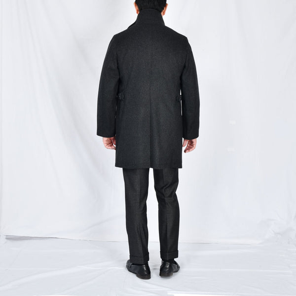 【アンブロジアーノ】アンゴラ混ウールスタンドカラーコート（チャコールグレー）