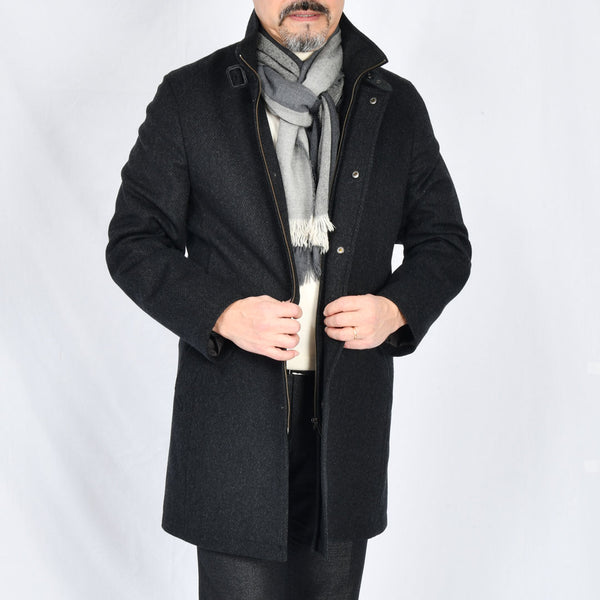 【アンブロジアーノ】アンゴラ混ウールスタンドカラーコート（チャコールグレー）