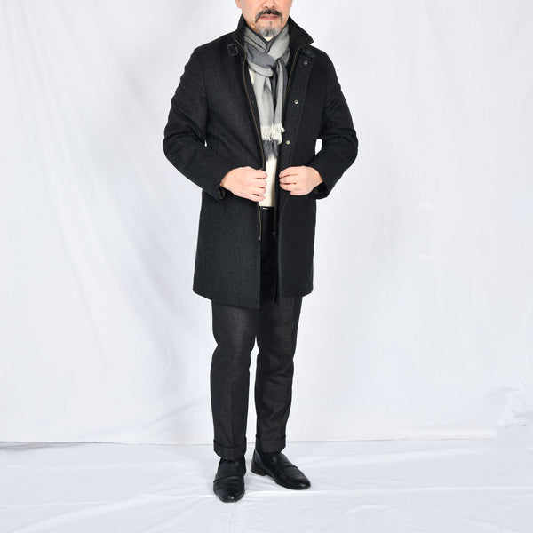 【アンブロジアーノ】アンゴラ混ウールスタンドカラーコート（チャコールグレー）