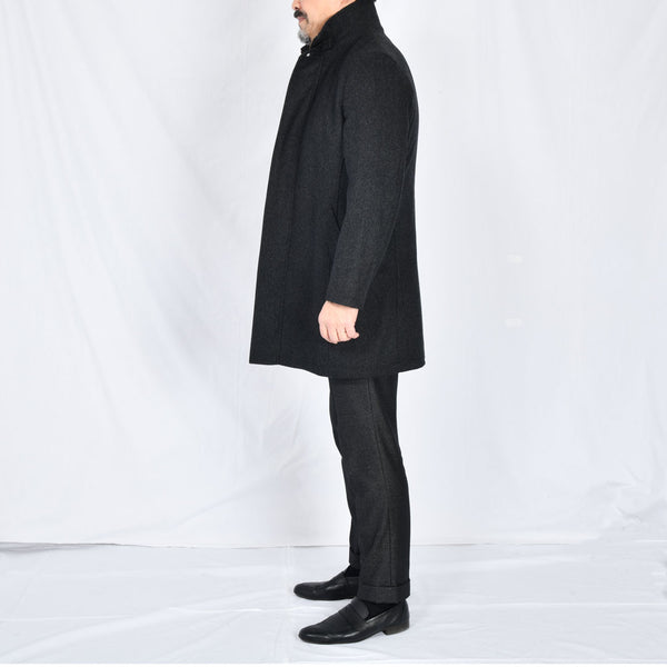 【アンブロジアーノ】アンゴラ混ウールスタンドカラーコート（チャコールグレー）