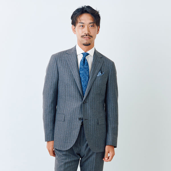 【コルネリアーニ】2Bストライプ柄サルトリアライトスーツ（グレー）