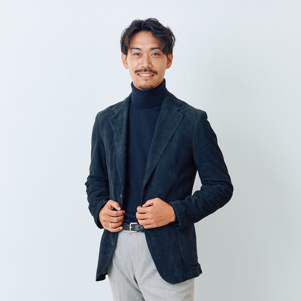 【コルネリアーニ】2Bスエードレザージャケット（ネイビー）