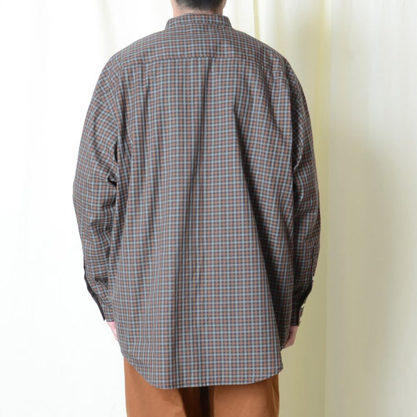 【STTND】チェックノーカラーワイドシャツ