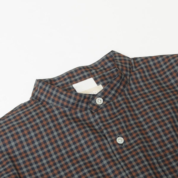 【STTND】チェックノーカラーワイドシャツ