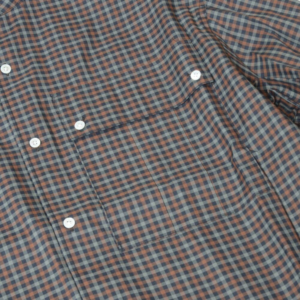 【STTND】チェックノーカラーワイドシャツ