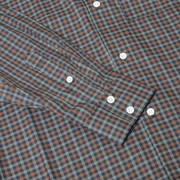 【STTND】チェックノーカラーワイドシャツ