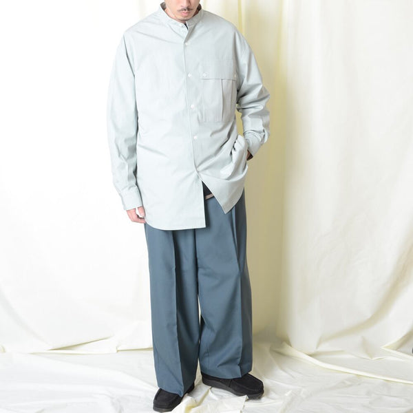 【STTND】チェックノーカラーワイドシャツ