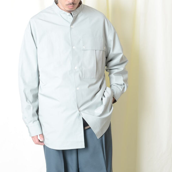 【STTND】チェックノーカラーワイドシャツ