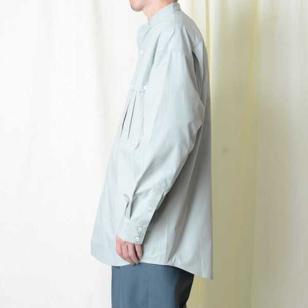 【STTND】チェックノーカラーワイドシャツ