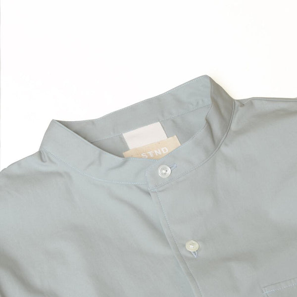 【STTND】チェックノーカラーワイドシャツ
