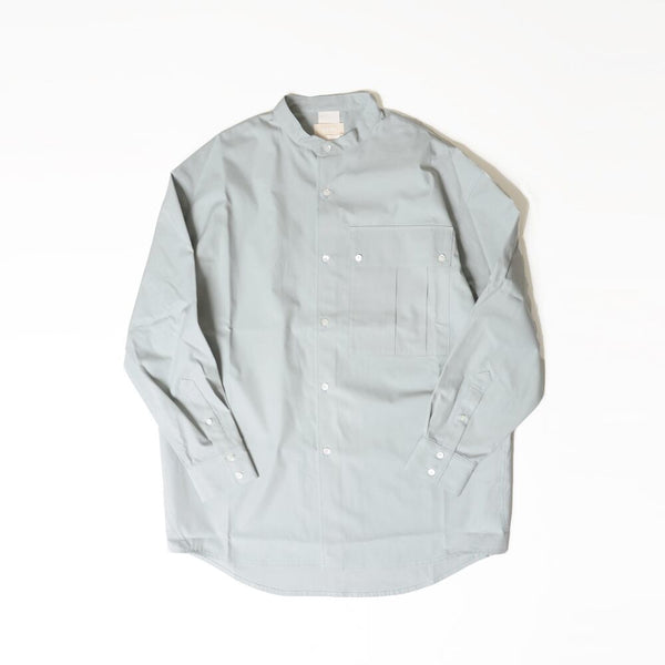 【STTND】チェックノーカラーワイドシャツ