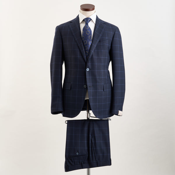 【コルネリアーニ】2Bチェック柄スーツ（ネイビー）