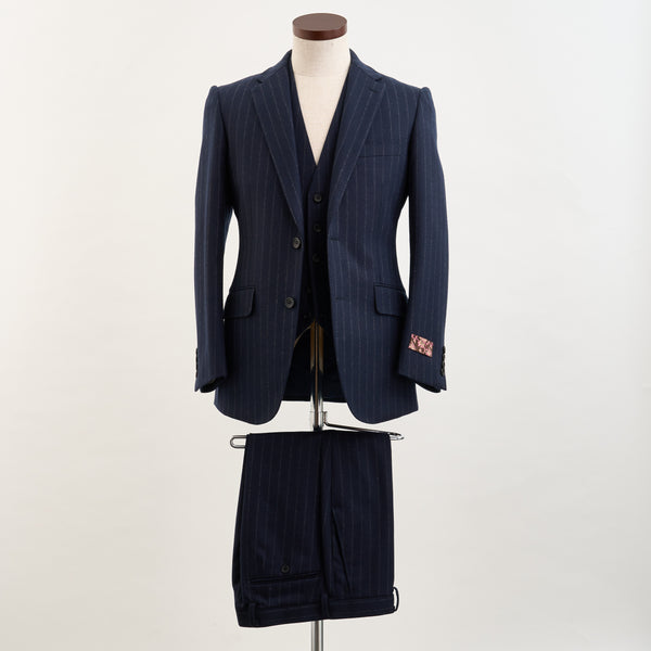 【ティモシーエベレスト】2Bストライプ柄スリーピーススーツ（ネイビー）