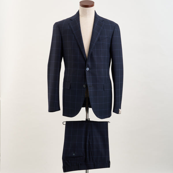 【コルネリアーニ】2Bチェック柄スーツ（ネイビー）